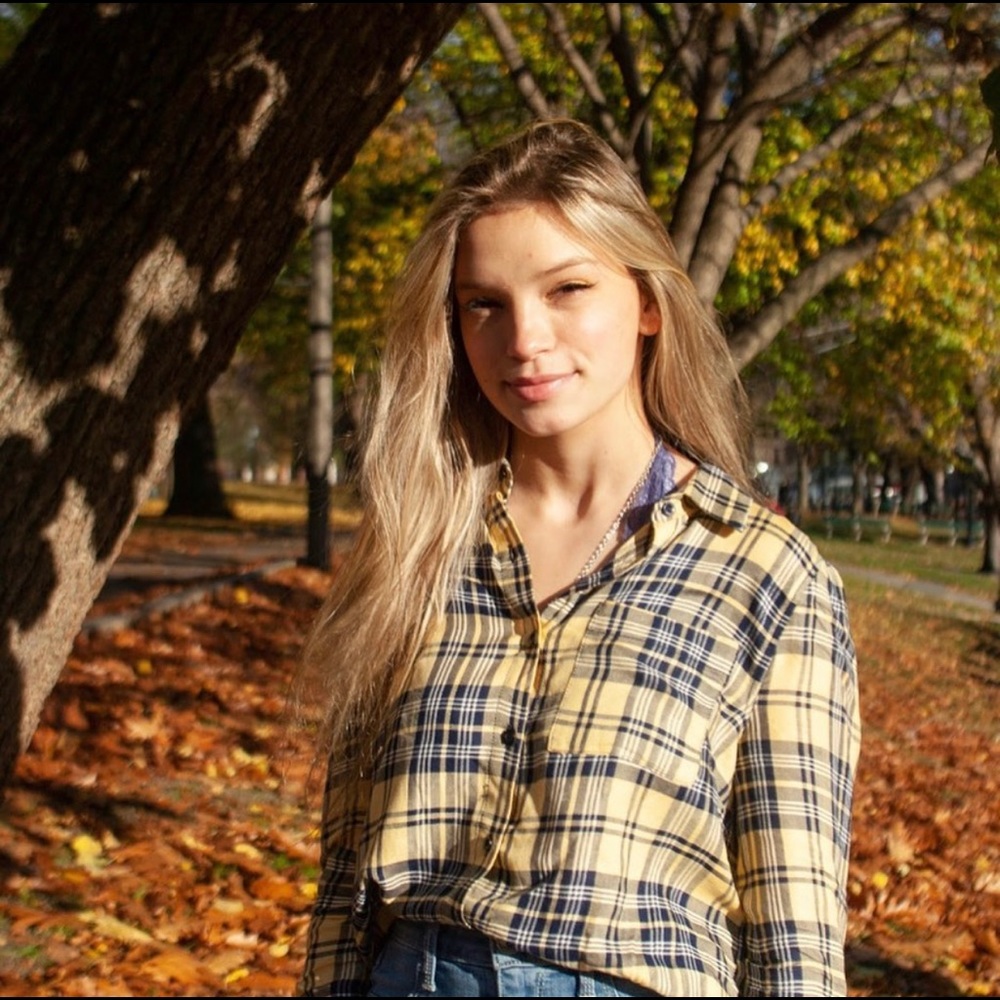 Yellow and blue plaid shirt